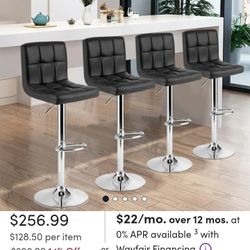 Leather Bar Stools Pneumatic  Set Of Two