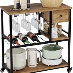 Bar Cart With Rack And Drawer