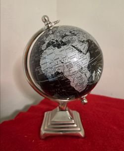 Vintage Decorative Metal Rotating Globe Design,10 in Tall.
