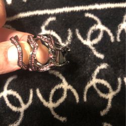 New 3 Piece Pink And Black Wedding Ring  Size 7
