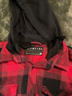 Empyre Red Black Plaid Flannel Hooded Shirt Large