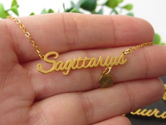 12 Constellation Zodiac Old English Letter Sign Pendant Necklace, Sagittarius