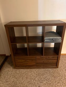 Dark Brown Cube Bookcase with Drawers