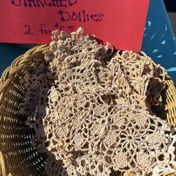 3 Starched doily ornaments For $5