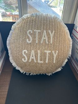 Stay Salty Round Woven Fringe Decorative Pillow