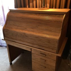 Solid Oak Large Roll Top Desk $300.00 Or Make Offer