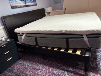 Brown Leather King Size Headboard with Bedframe