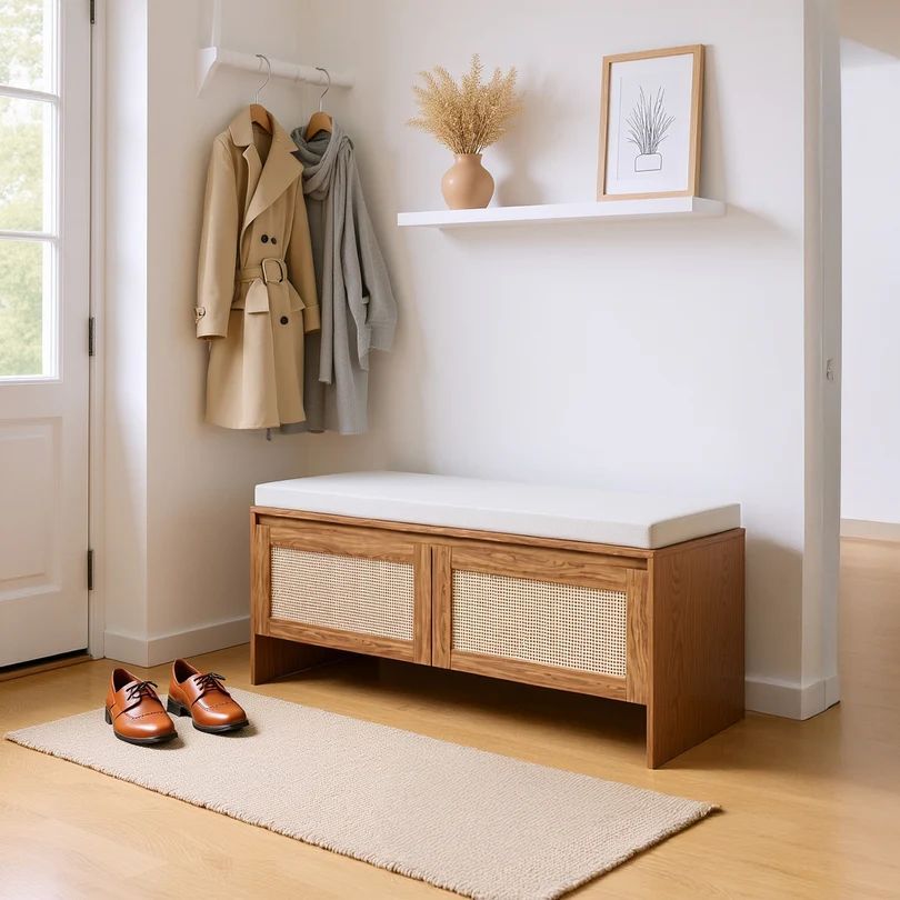 Homy Casa · Isolde 31.5″ Rattan Storage Bench · Natural Finish