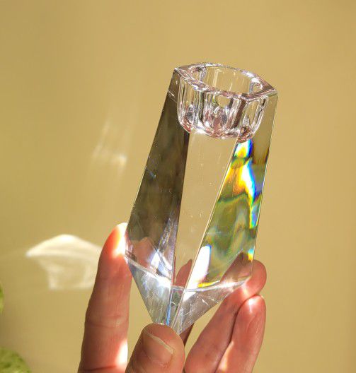 Villeroy And Boch? German Crystal Triangular Candle Holder 4 Inches