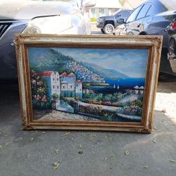 Ornate Framed Italian-Style Seascape Oil Painting On Canvas Large