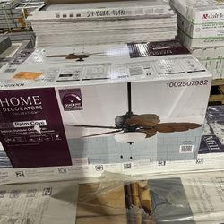 SaleSumo Palm Cove 52 in. Indoor/Outdoor LED Natural Iron Ceiling Fan with Light Kit, Downrod and Reversible Motor