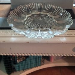 Vintage Clear Glass Round Deviled Egg Dish Plate Tray 10” Diameter $10