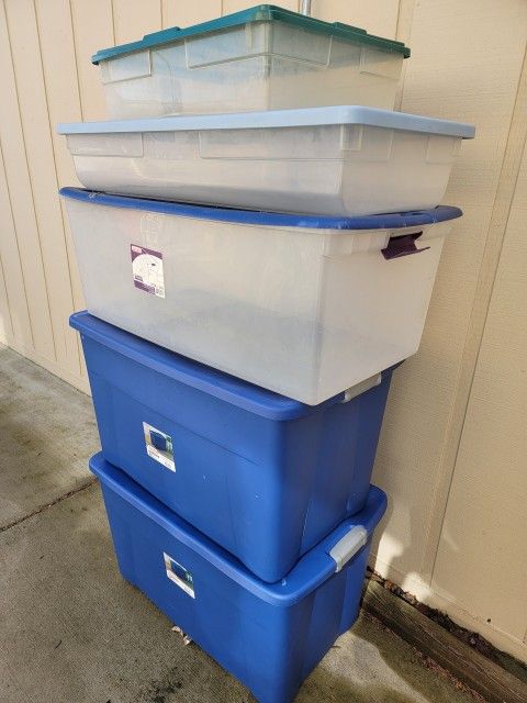 Storage Containers two 35gal, one 27gal + 2 Underbed Type Containers..