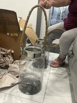2 Rope Handle Glass Lantern