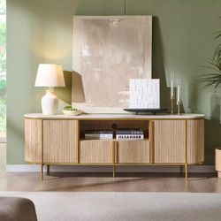 Grepatio Fluted TV Stand, 70” Entertainment Center with Storage and Adjustable Shelves