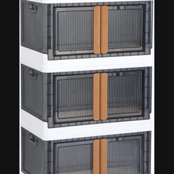 Storage Bins with Lids - Collapsible Storage Bins, Clear Black Wardrobe Closet Organizer, 19Gal Stackable Toy Storage, 