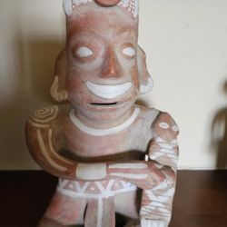 Pre-Columbian Style Resin Figurine: Terracotta Aztec Folk Art Sculpture