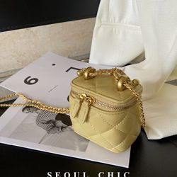 Women's Fashion PU Leather Chain Bag | Versatile Solid Color Quilted Mini Box Bag | Crossbody Handbag