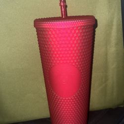 Starbucks Matte Ruby Barbie Pink Studded Cup 
