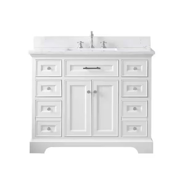 Thompson 42in Bath Vanity with Engineered Stone Vanity Top in Carrara White - New