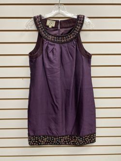 Ice embellished trim eggplant silk dress 8