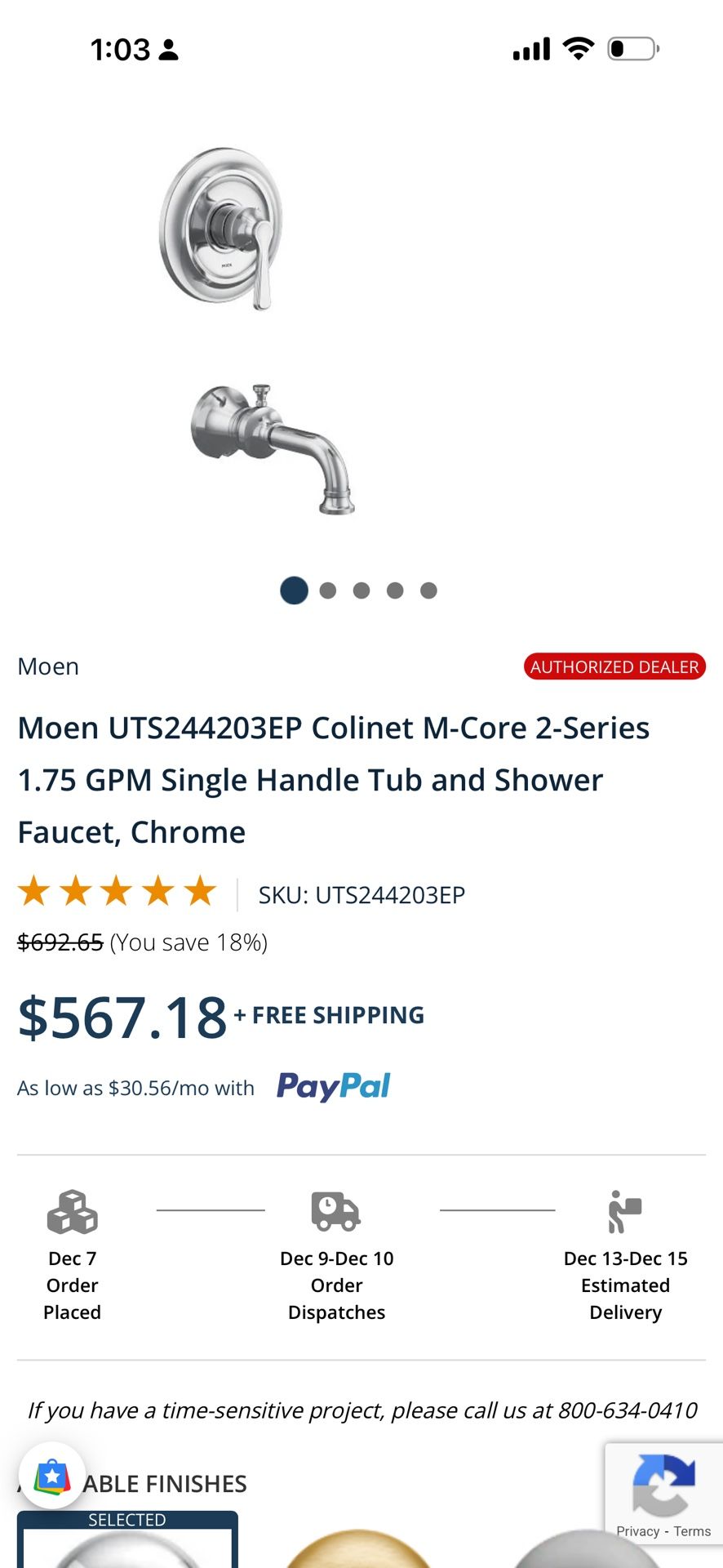 Moen UTS244203EP Colinet M-Core 2-Series 1.75 GPM Single Handle Tub and Shower Faucet, Chrome -Heavy Duty 