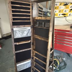 Swivel Jewelry Armoire, Lockable Jewelry Cabinet with Full-Length Mirror, Storage Shelves