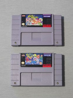Pocky & Rocky 1 and 2 SNES Cartridges
