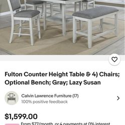 Grey Fulton counter height table w/ 4 chairs and 1  bench