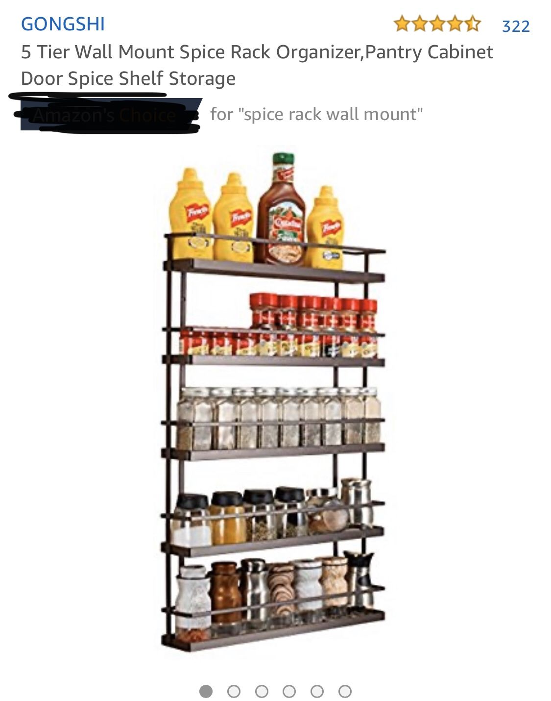 5-tier wall mount spice rack organizer, plantry cabinet door spice shelf storage- brand new