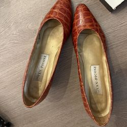 Evan-Picone Royalton Pumps Shoes Tobacco Croc Embossed Leather Size 9 N