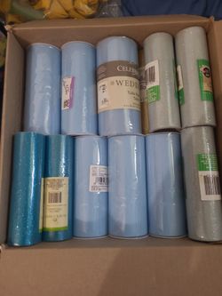 Bulk Lot Tulle Fabric Rolls Blue and Silver