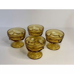 VTG Anchor Hocking Amber Glass Pedestal Dessert Cups Set Of Four MCM Ice Cream
