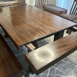 Pottery Barn Farmhouse Dining Table With Chairs & Storage Bench (6-10 seats)