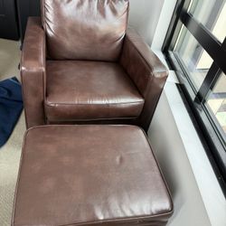 Brown Chair And Storage Ottoman