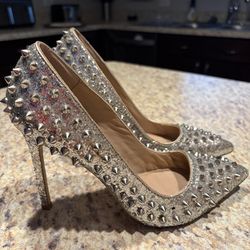 Studded Silver High Heels