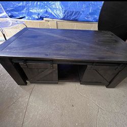 Pop Top Coffee Table w/ Casters and Sliding Hanging Doors On Both Side