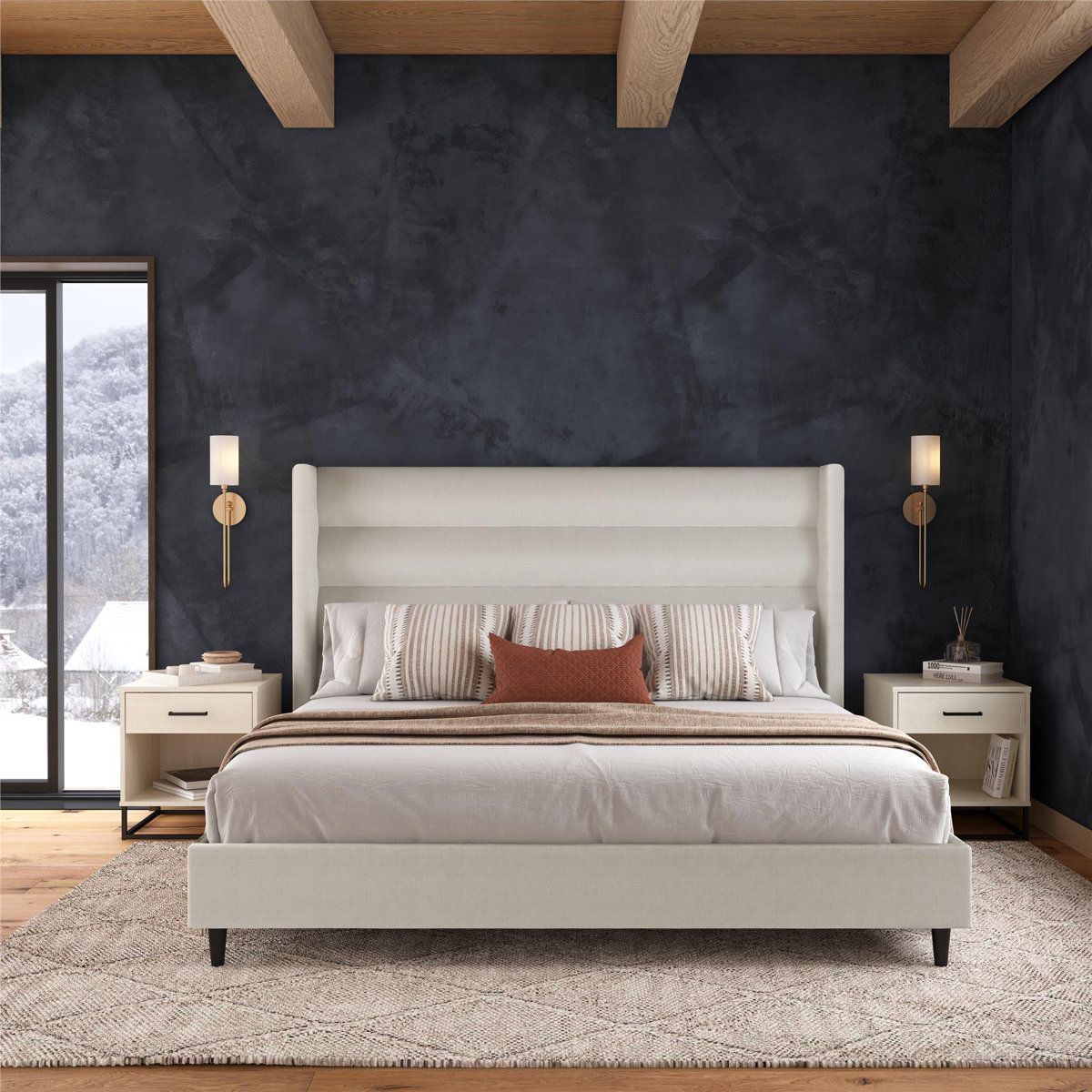 Novogratz Louis King Platform Upholstered Bed - Textured Ivory