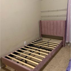 Twin Pink Velvet Bed