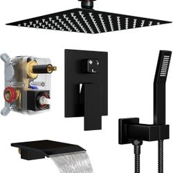  Shower System with 16Inch Rain Showerhead and Tub Spout, High-Pressure Showerhead Combo Set Included V