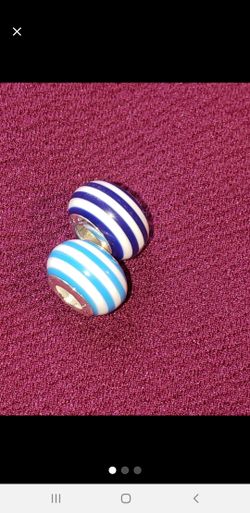 2 NEW Murano Glass Striped Silver Charms Beads