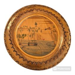Antique Vintage Hand Carved & Painted Solid Wood Wooden Plate Wall Hanging 7.75"