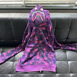 BAPE Shark Hoodie in purple and pink camo