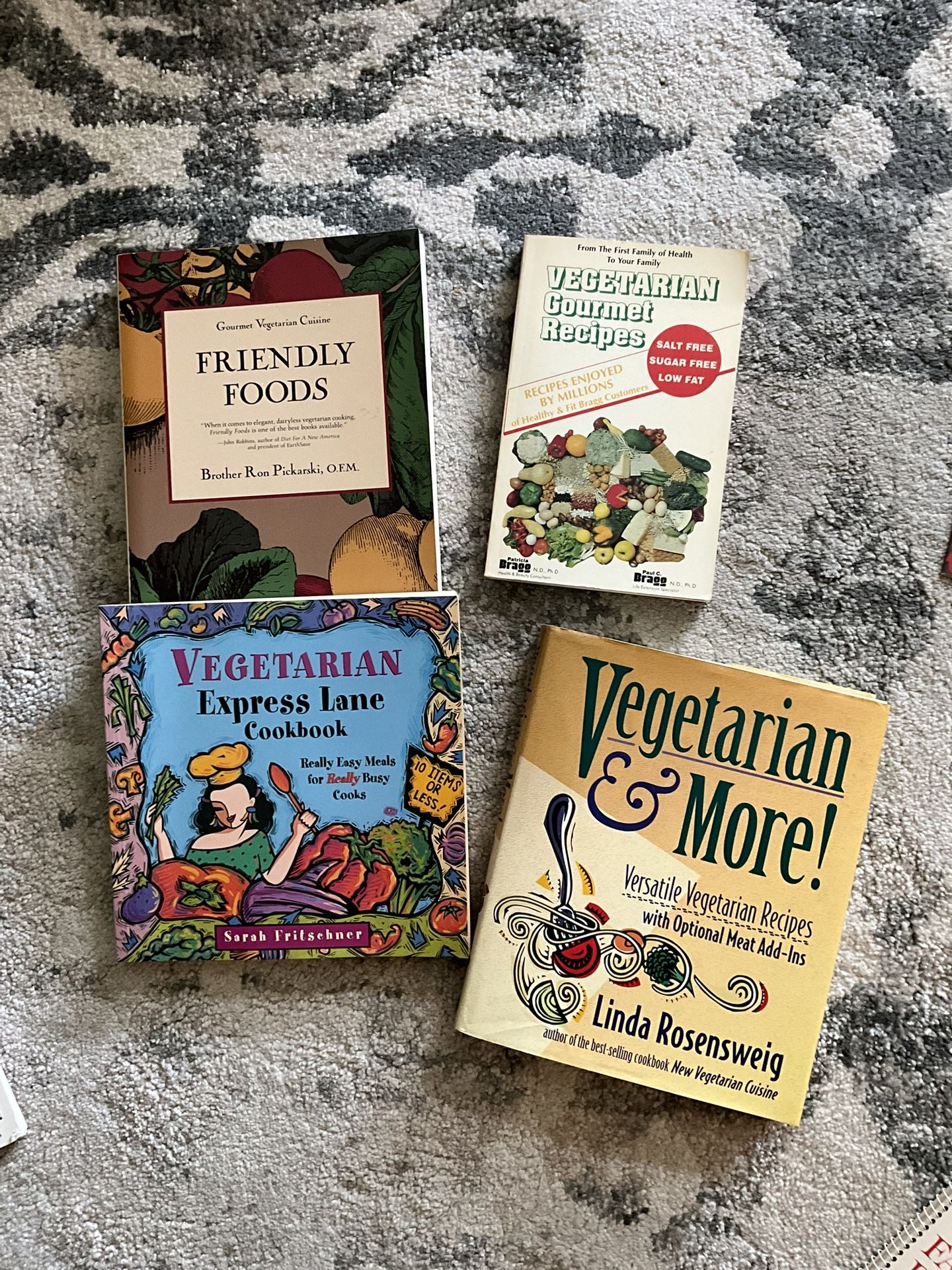 FOUR Vegetarian Recipe Cookbooks! 1 Hardcover W/ Versatile Recipes, 2 Gourmet (one With Low Fat ,Salt & Sugar Free), 1 Really Easy And Fast Recipes