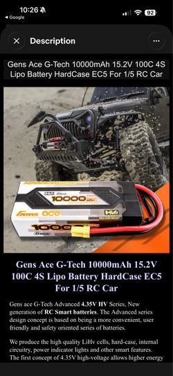 Gens Ace G-Tech 10000mAh 15.2V 100C 4S Lipo Battery