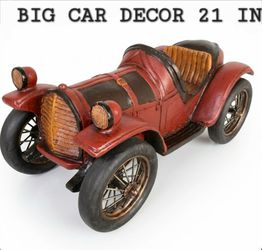 Beautiful LARGE Decorative  Vintage Wooden Carved Black Red Roadster  CAR DECOR 21" Long!