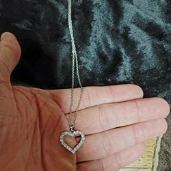 Valentines Day Heart Pendant Women's Necklace CZ Sterling Silver Jewelry 