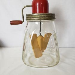 Vintage Daisy For Quart  Butterchurn  red bullet top crank handle glass barrel jary 