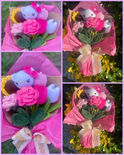 Hello Kitty Flower Bouquet, Crochet Flower Bouquet,