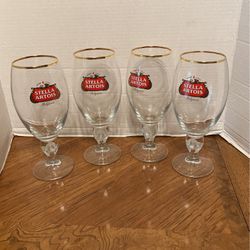 Vintage Stella Artois Belgium Gold Rimmed - Beer Set Of 4